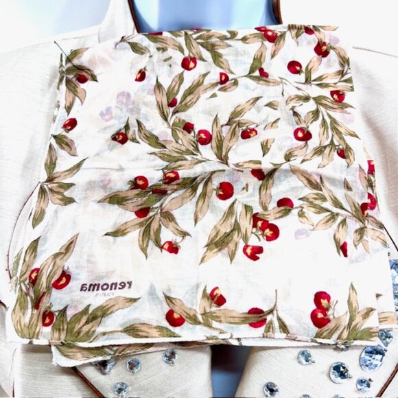 New Set of 3 RENOMA Paris Handkerchief coton 17"pijk blue white green florR(43 - Picture 7 of 10